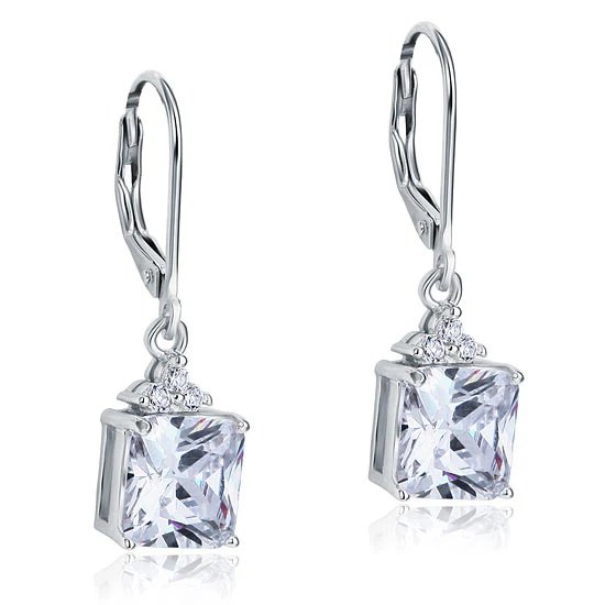 2 Carat Princess Cut Created Diamond Dangle Drop 925 Sterling Silver Earrings