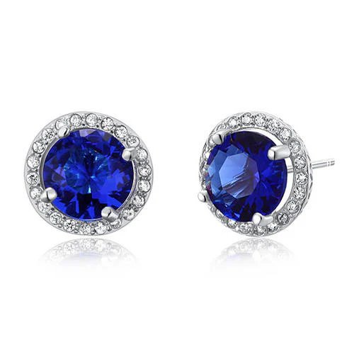 Navy Blue Created Sapphire Stud Earrings 925 Sterling Silver Jewelry